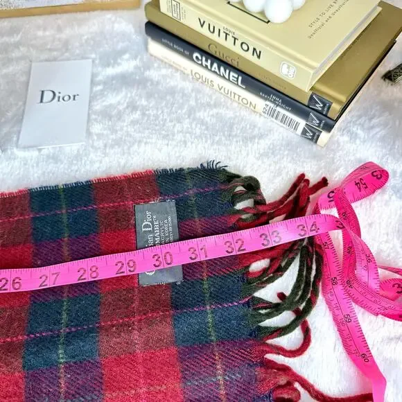 Christian Dior Red Cashmaire 100% acrylic Plaid Scarf GREAT GIFT IDEA! - Picture 8 of 8